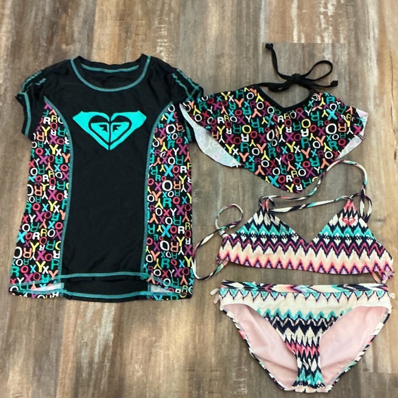 Roxy Other - Roxy Kids Rashguard Set - Black, Pink, and Teal